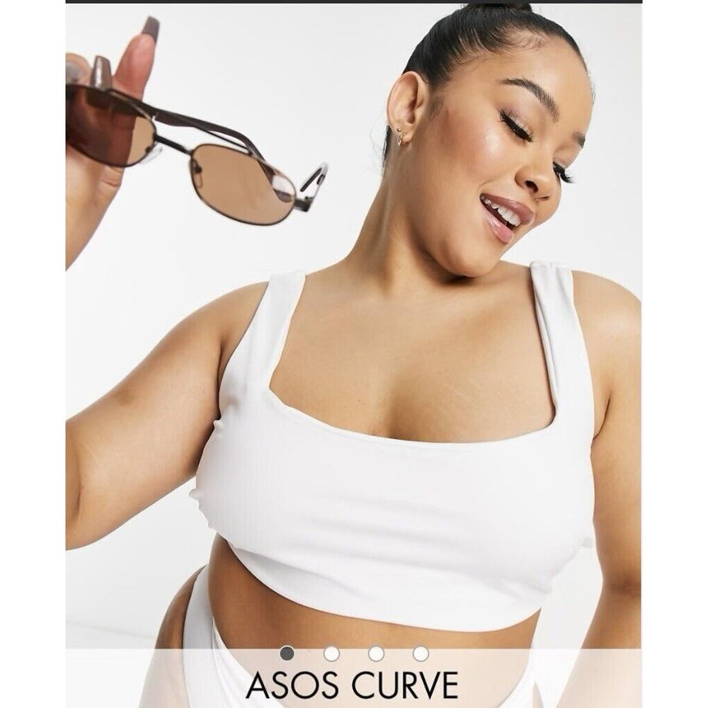 ASOS DESIGN Curve mix and match sleek crop bikini top in white US 14 / UK 18 NWT
